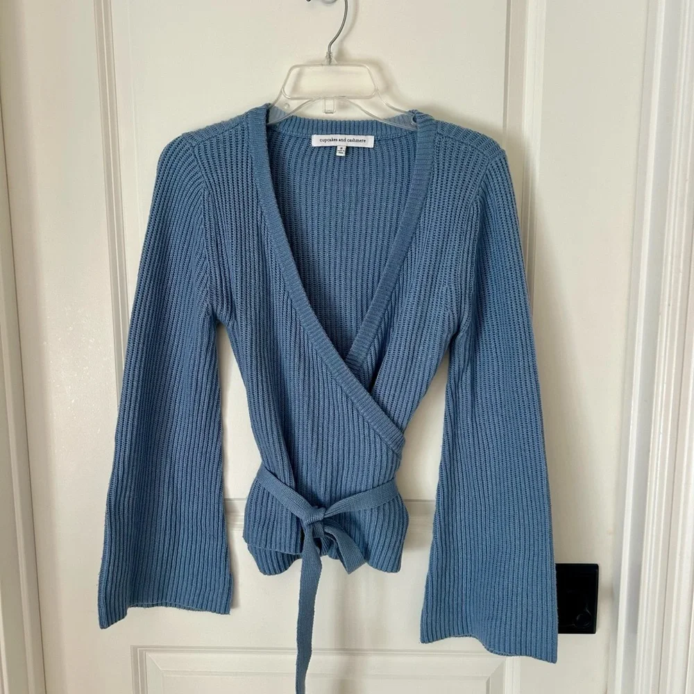 Cupcakes and Cashmere Chavi Wrap Bell Sleeve Sweater in French Blue Size S